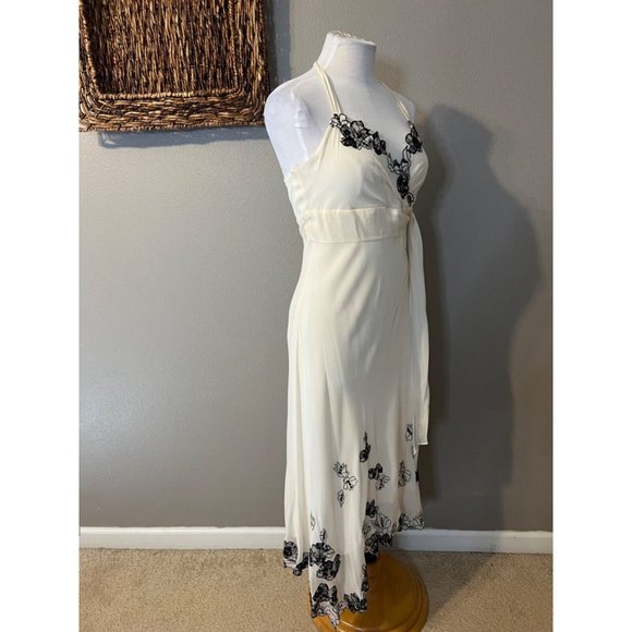 BCBGMAXAZRIA Dress 10 Ivory Black Silk Flowy Wedding Party Cruise NWT $228 - Picture 5 of 12